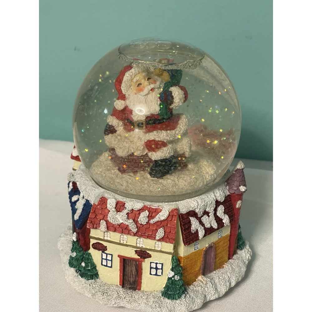 SANTA CLAUS Lighted Musical SNOW GLOBE Up On A Housetop